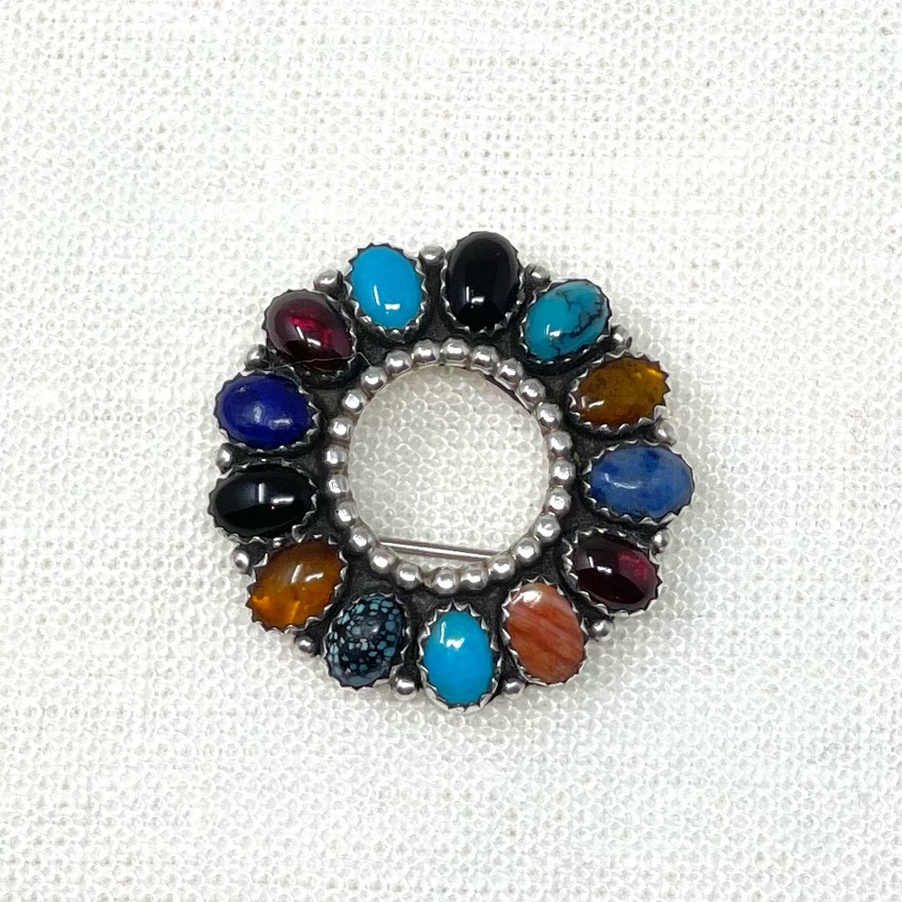 Bea Tom Navajo Vintage Multi-Stone Pin/Brooch/Pen… - image 1